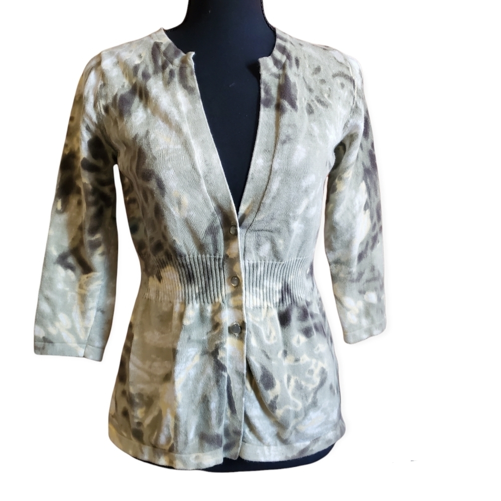 𝅺Dressbarn Button Front Tie Dye Rib-Knit waist Cardigan size S